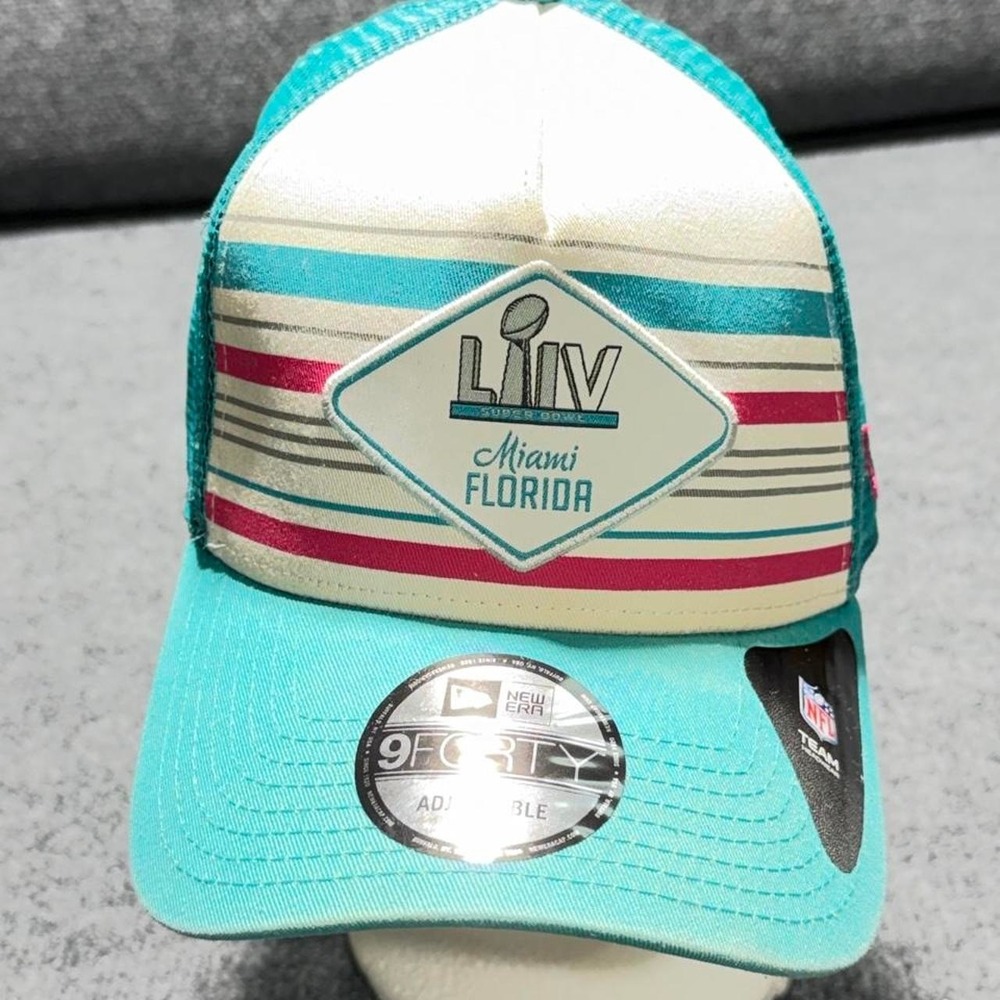 New Era NFL Super Bowl LIV Miami Florida 9FORTY Trucker Cap Teal White Hat